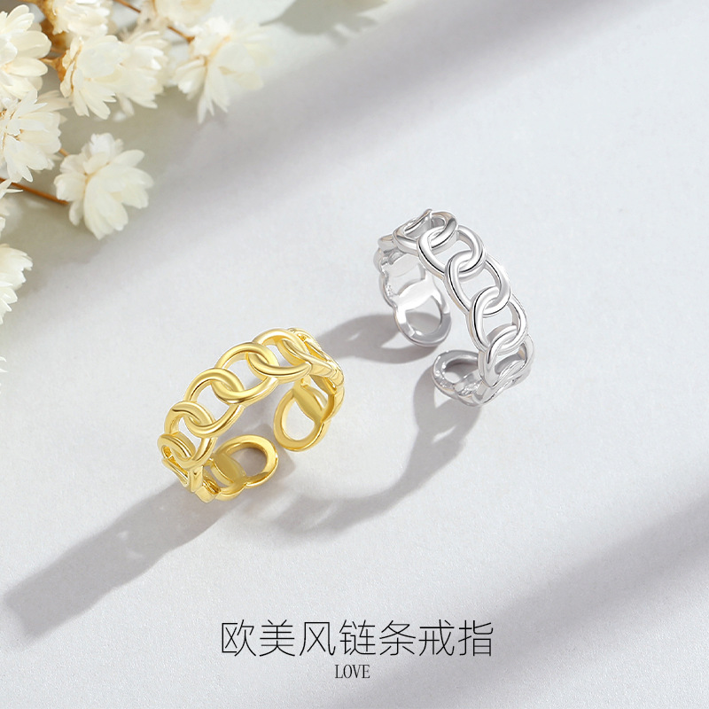 Estilo europeo y americano transfronterizo S925 diseño de cadena de plata de ley anillo de plata anillo de estilo simple anillo de venta caliente de Amazon