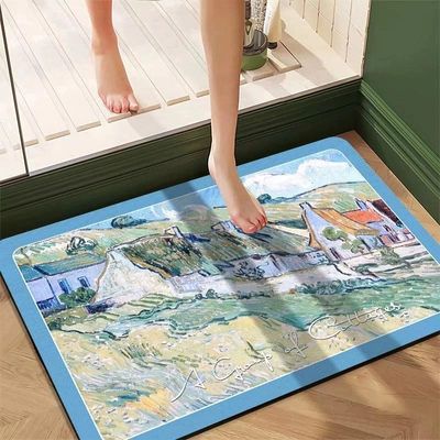 Avtomobil döşəmə paspasları, Mat, Toilet Carpet, Door Mat, Non-Slip - diatom-mud-oil-painting-rectangular-doormat-10-4060cm
