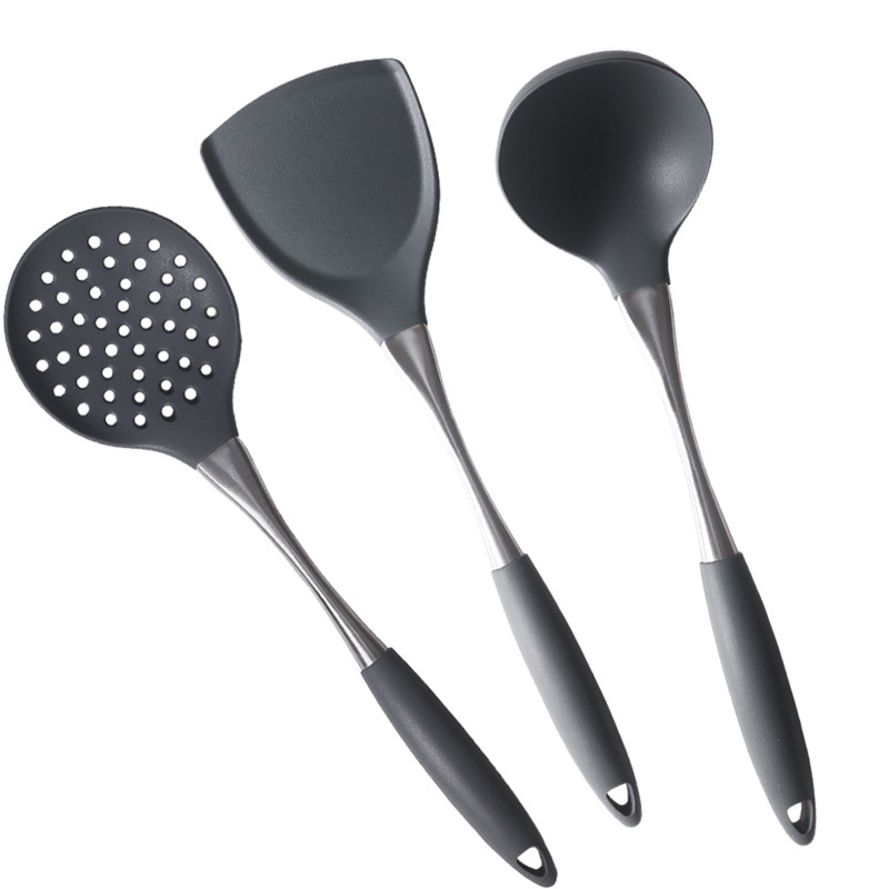 Fábrica de almacenamiento resistente a altas temperaturas de acero inoxidable a prueba de quemaduras mango de acero inoxidable conjunto de utensilios de cocina