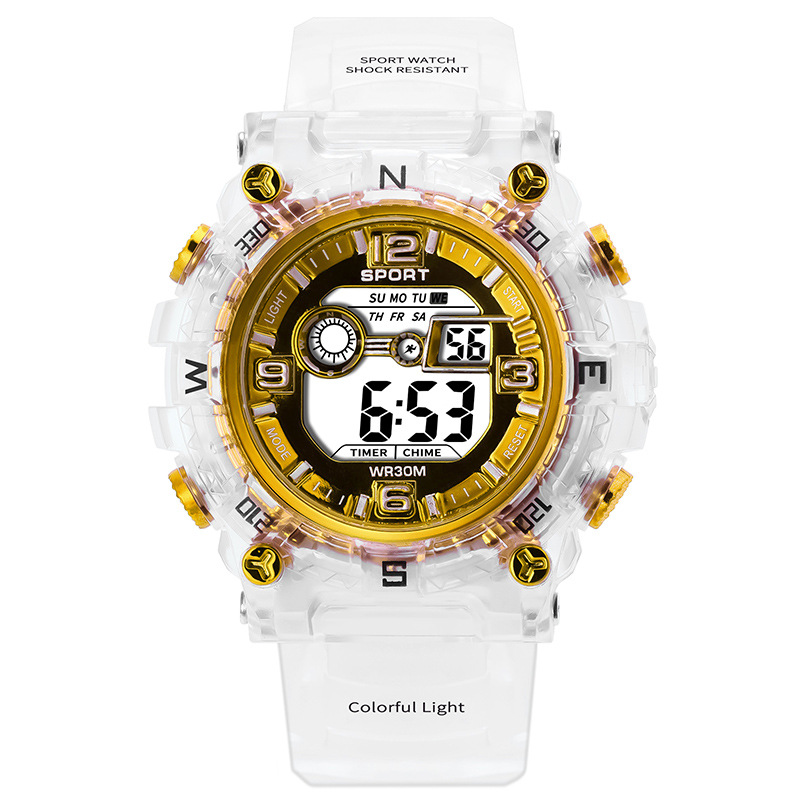 Suministro directo de fábrica transfronterizo popular dial grande reloj electrónico transparente hombres y mujeres estudiantes reloj de moda deportivo multifuncional