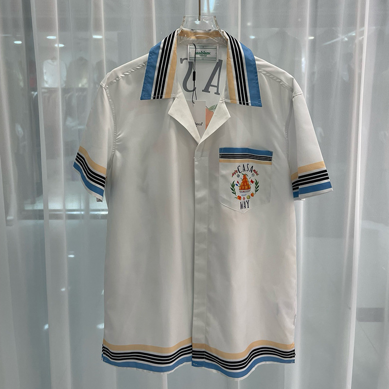 2025 Summer New European and American Trendy Cross-Border Export Digital Printing Men's Short-Sleeved Suit Collar Shirt Trendy