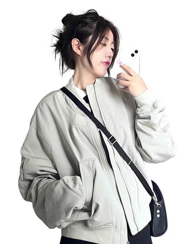 美式复古chic早春外套女2025新款飞行员夹克设计感小众春秋棒球服|undefined