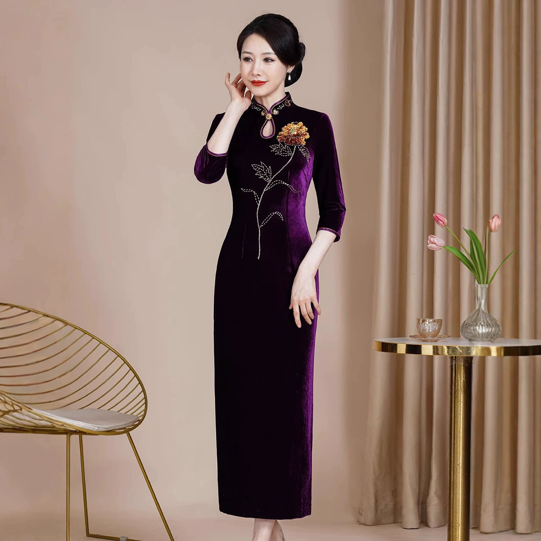 2024 новый стройный бархатный чонсам в китайском стиле