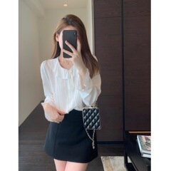 泽黛佳伊 法式优雅 甜美少女荷叶领小衫白月光白色上衣女秋冬新款