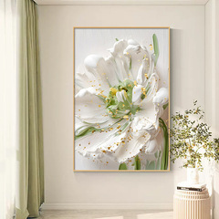 Cream Floral Living Room Decoration Painting, Fresh and Minimalist Entrance Wall Art, Simple Large Sofa Background Wall Floor Hanging Picture