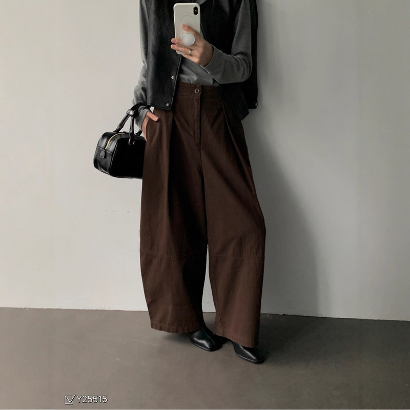 2025新款设计感高腰宽松弯刀裤女秋季松弛感阔腿裤显瘦休闲裤|undefined