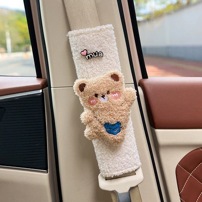 Seat belt shoulder pad: Design for Women, Made of Lamb - shoulder-bag-brown-bear-white-lambswool-shoulder-pad-24cm-single