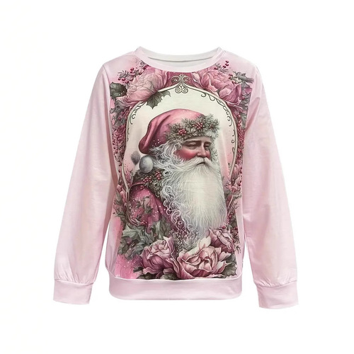 Hot-selling women's Christmas snowman snowflake pattern full-body printing round collar casual women's sweaters source factory