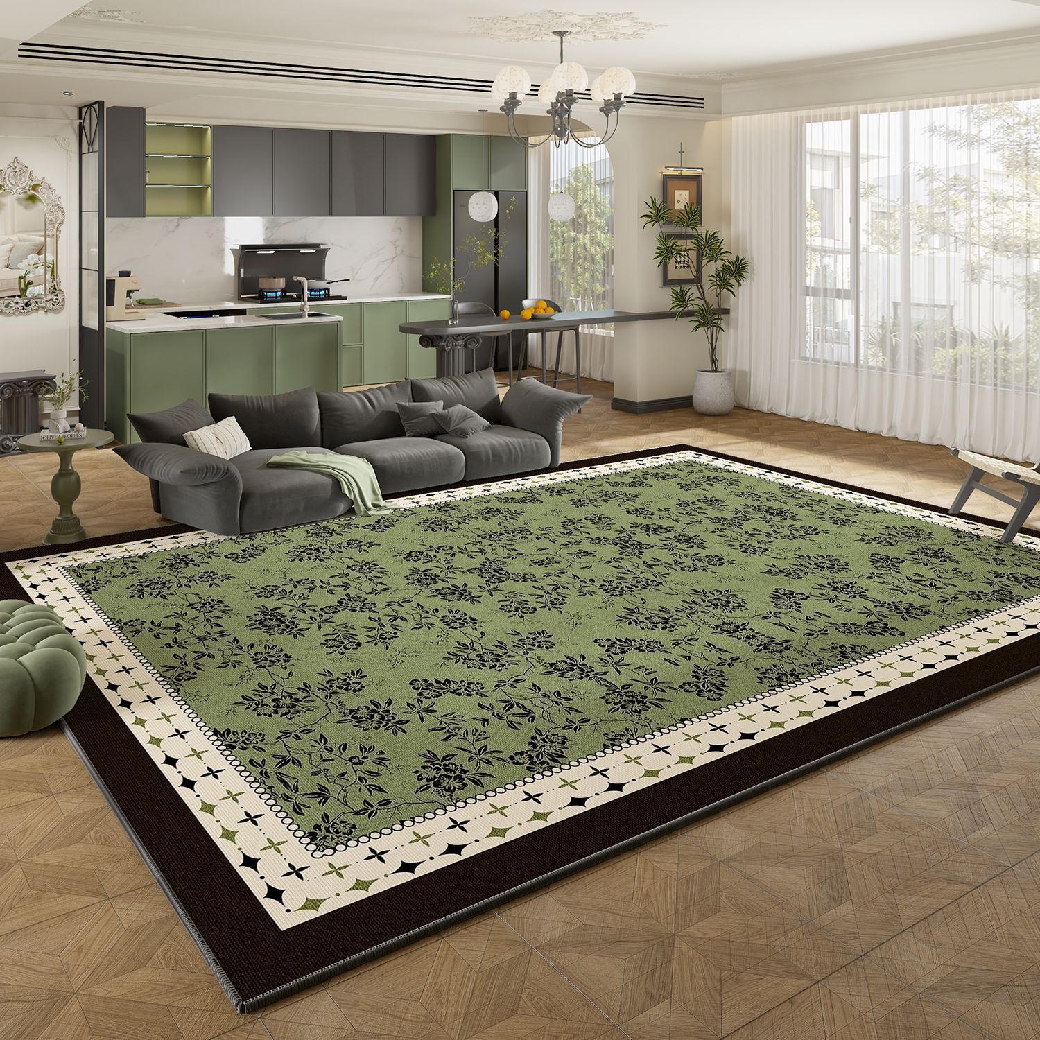 Vintage Green Carpet, Durable And Easy To Clean, Perfect For Living Room And Bedroom_voghion.com