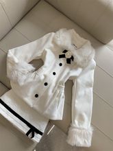 韩系甜美减龄小香风毛呢外套秋冬新款撞色拼接包臀半身裙两件套女