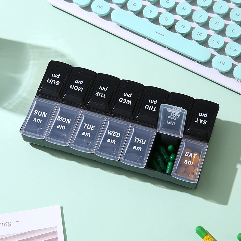 クロスボーダー双列14格薬箱点字付き週7日朝晩薬品分装収納小薬箱はロゴを印刷できる|undefined