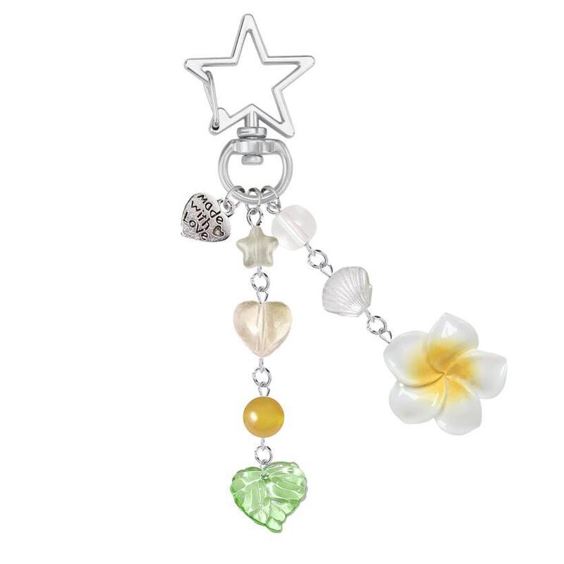 Hibiscus Flower Key Chain Cute Y2K Hawaiian Tropical Floral Key Chain Aesthetic Star Summer Beach Decoration