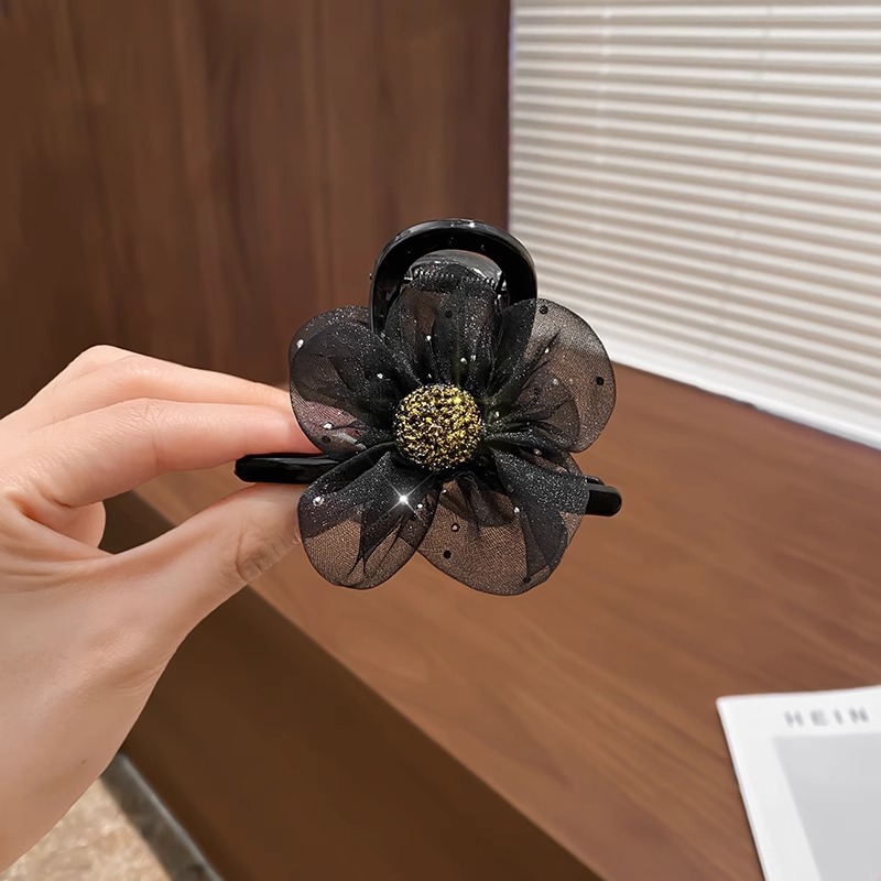 Flores de diamante de malla clip de agarre para mujeres 2025 nuevo temperamento de alto nivel detrás de la cabeza clip de cola de caballo clip de cabello tocado