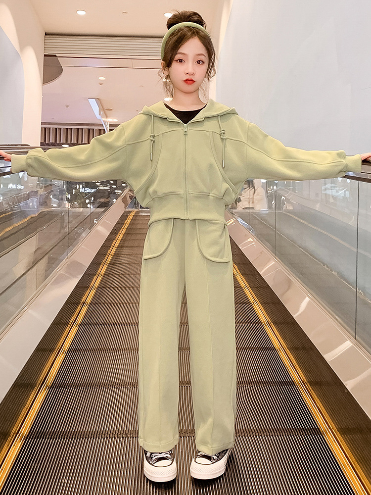 Mädchen Herbstmode Set Kapuzenjacke Mit Langem Arm Und Gerader Hose_voghion.com