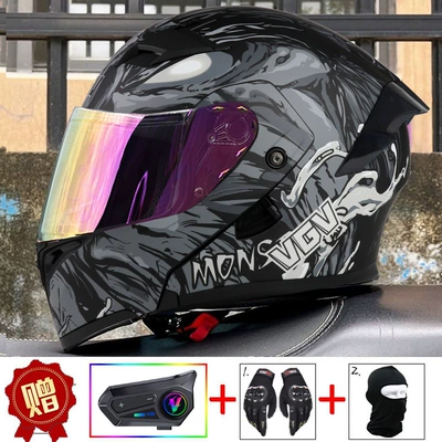 Motosiklet dəbilqələri | Autumn and Winter, Suitable for - m-monster-black-external-bluetooth-red-gold-plated-mirror-comes-with-gloves-headgear-anti-fog-stickers