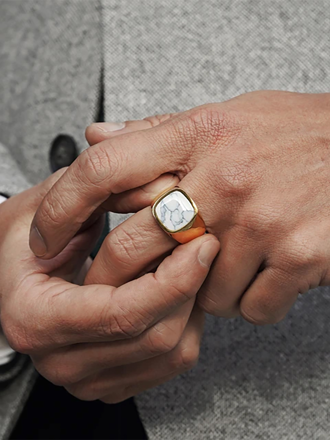 15g Weight Natural Stone, Gem Inlay Material Rings Classification 11, 12, 8 Ring Size 1 Piece Quantity Holiday, Daily Occasion Titanium Steel Material Square Pattern Men's Gender Inlay Design Casual, Retro Style Casual Retro Square Titanium Steel Inlay Natural Stone Gem Men's Rings 11