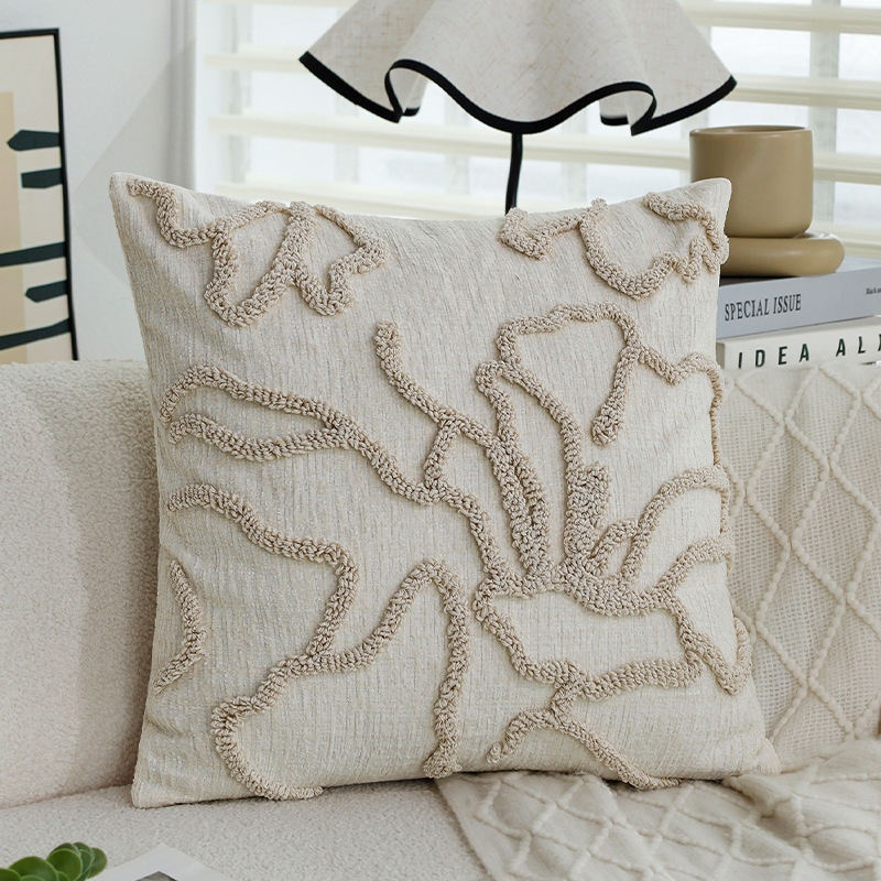 Almohada estilo ins funda de almohada de color sólido funda de cojín de sofá de terciopelo de anillo de chenilla de cama cubierta de cojín de coche de dormitorio al por mayor
