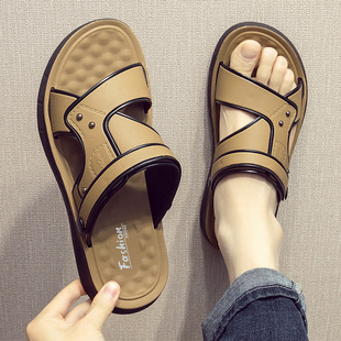 Sandals Men's 2025 New Leather Thick-Soled Beach Summer Outer Wear Dad Non-Slip Wear-Resistant Dual-Purpose Sandals
