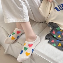 韩国东大门夏季薄款船袜女日系彩色涂鸦爱心硅胶不掉跟棉质隐形袜