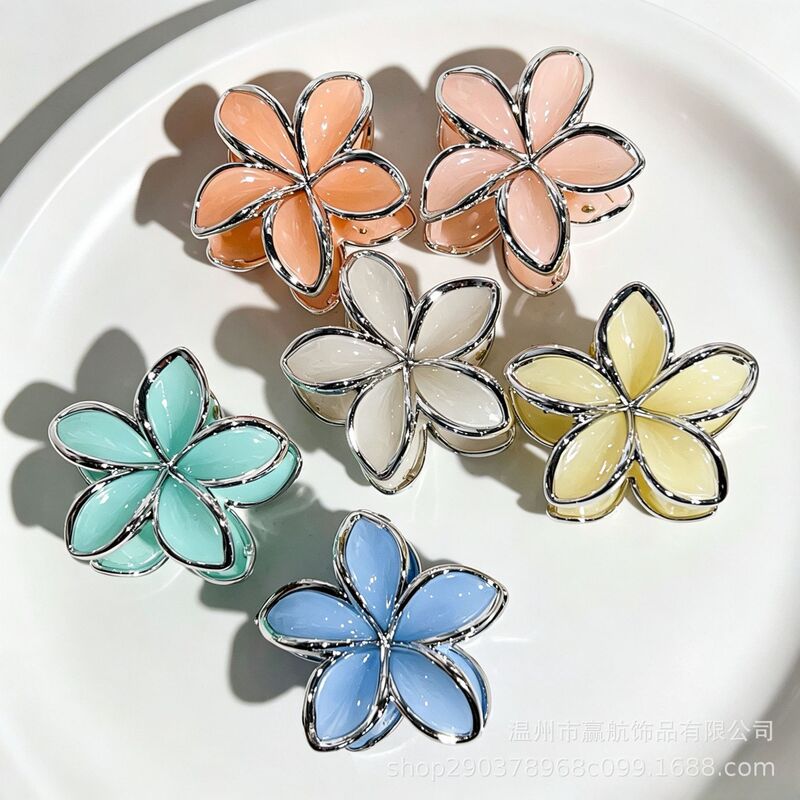 Cross-Border Amazon Bauhinia Flower Frangipani Hair Clip Jelly Color Gold and Silver Hoop Hair Accessory for Back of Head Bun Hairstyle