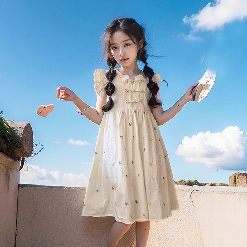 Girls' floral 2024 summer new fashionable and stylish children's women's clothing princess vest dress_voghion.com