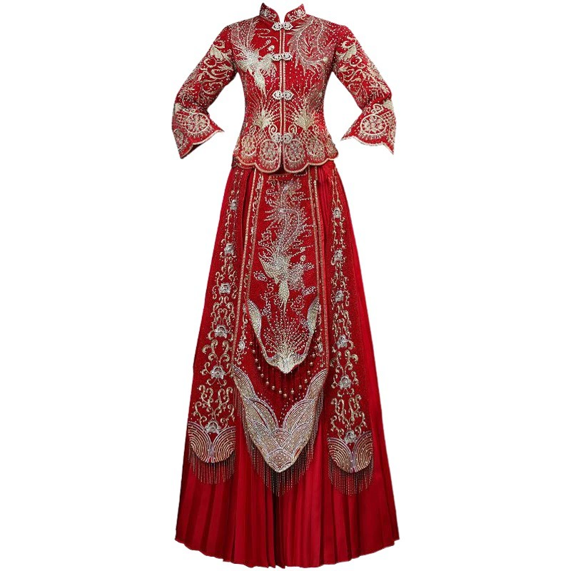 Свадебное платье Xiuhe для невест 2025 года, осенне-зимняя коллекция, китайский стиль, свадебный наряд с драконом и фениксом, платье с юбкой-мамянь, свадебный комплект для пары (мужчина и женщина).