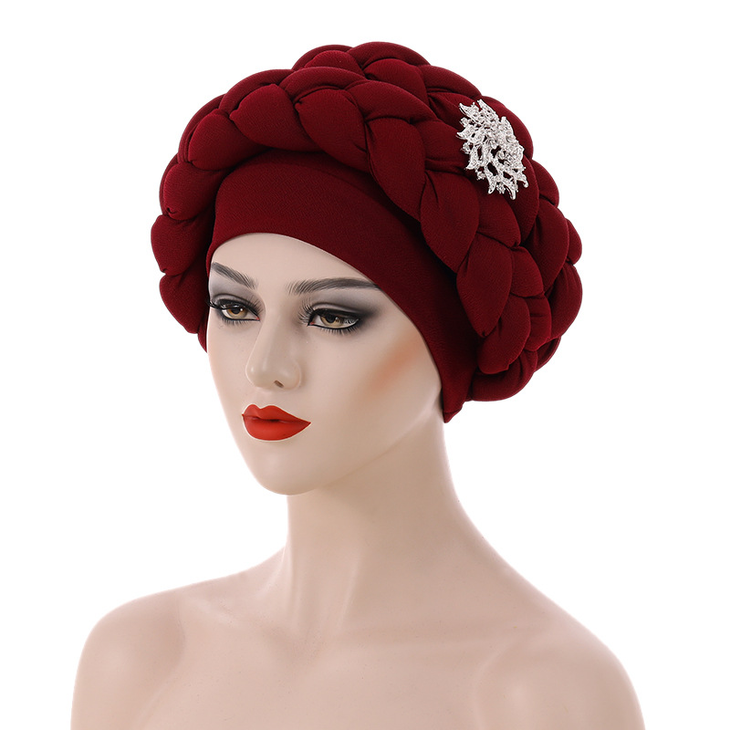 Muslim hat Autumn African hand-braided hat with accessory turban wrap_voghion.com