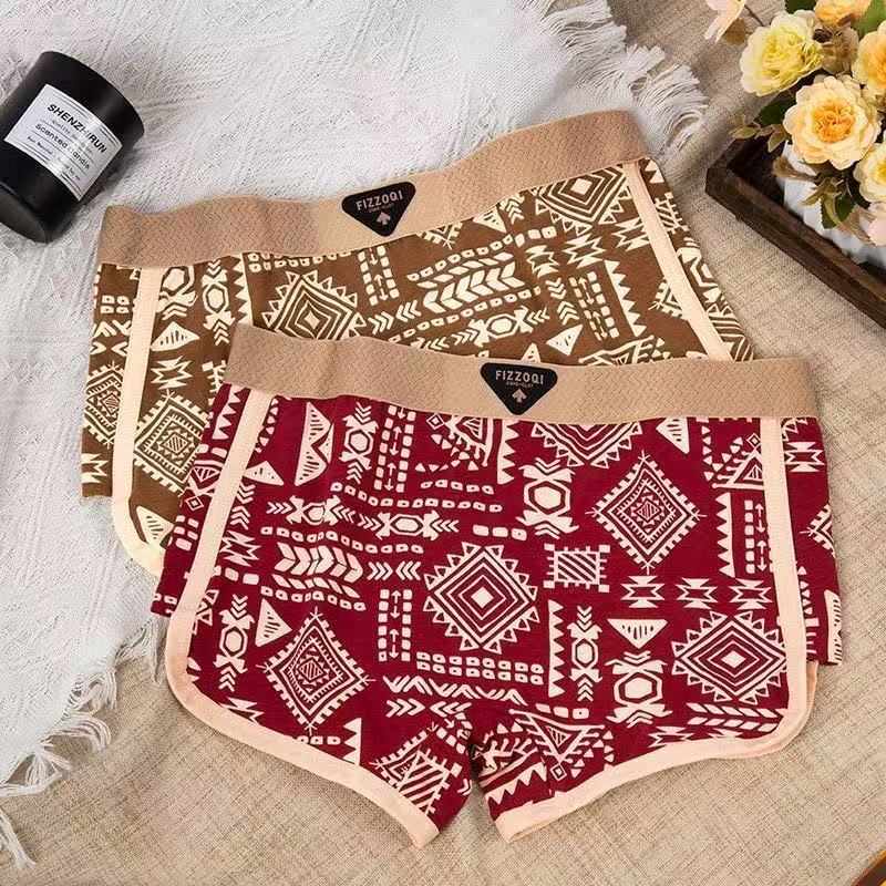 American-Style Retro Trendy Women's Printed Panties, Comfortable and Breathable Ethnic Large-Size Boxer Shorts