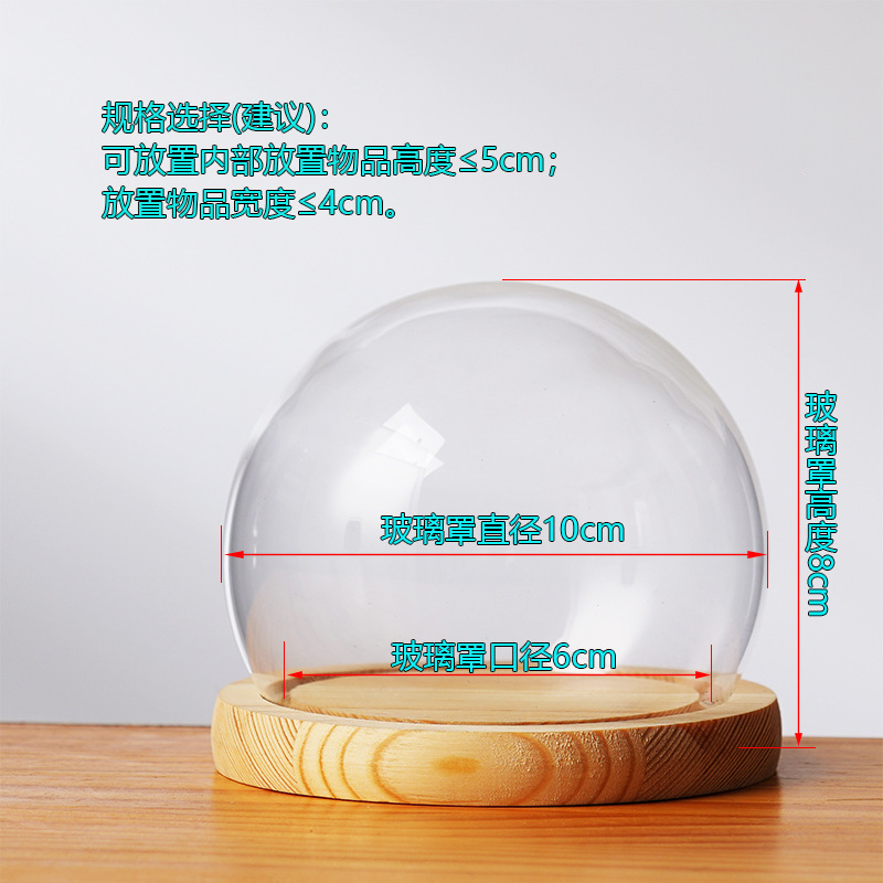 Cubierta cilíndrica de vidrio transparente sin lámpara de madera de estilo inmortal cubierta de polvo de flores hecha a mano decoración creativa de escritorio de bloques