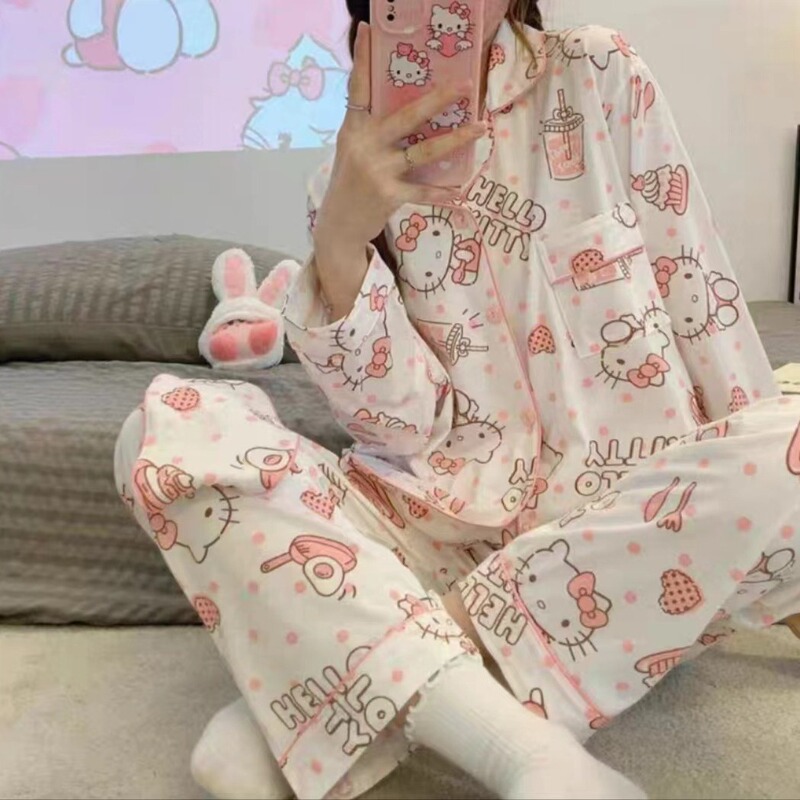 メーカー卸売春と秋の女性用パジャマ漫画ホーム服女の子長袖ズボンラペル在庫ありかわいいダブルロング|undefined