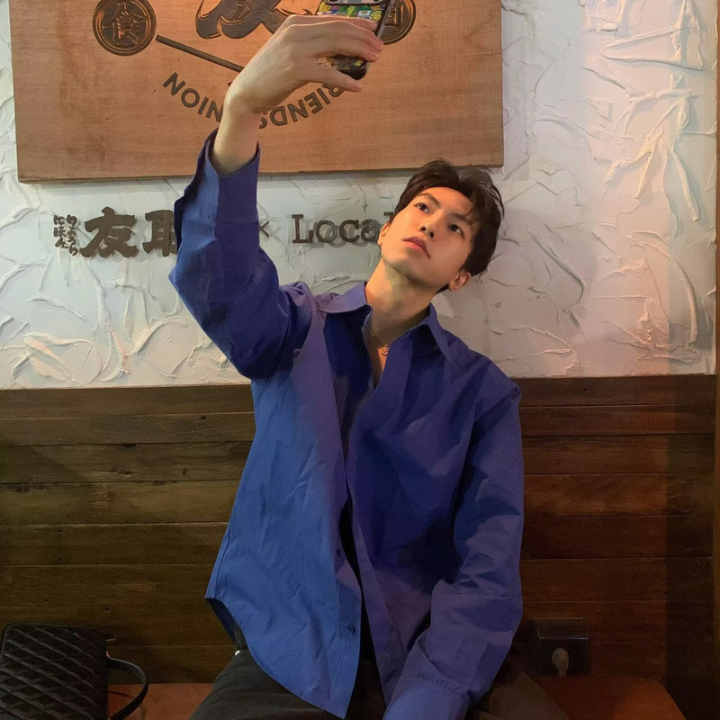 Klein Blue Shirt for Men, Early Spring Vibe, Lazy Style Cardigan Jacket, Trendy Casual Long-Sleeve Shirt Klein Blue Shirt for Men, Early Spring Vibe, Lazy Style Cardigan Jacket, Trendy Casual Long-Sleeve Shirt