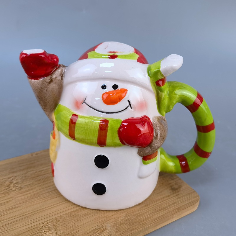 Taza navideña de cerámica, taza de leche con diseño de muñeco de nieve navideño, taza de agua, taza de oficina, taza con relieve 3D, regalo de Navidad