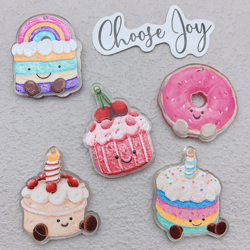 Acrylic Smiley Rainbow Cake Small Tag Beaded DIY Hair Rope Jewelry Mobile Phone Chain Bag Hanging Keychain Material