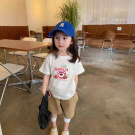 夏季新款短袖t恤女童2025年休闲圆领印花百搭纯棉上衣中大童ing潮