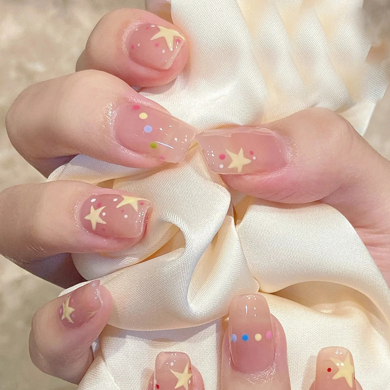 Manicure Short Summer Whitening Star Nail Art Stickers Finished Student Fairy Wearable Fake Nail Pieces Manicure Pieces Finished Products