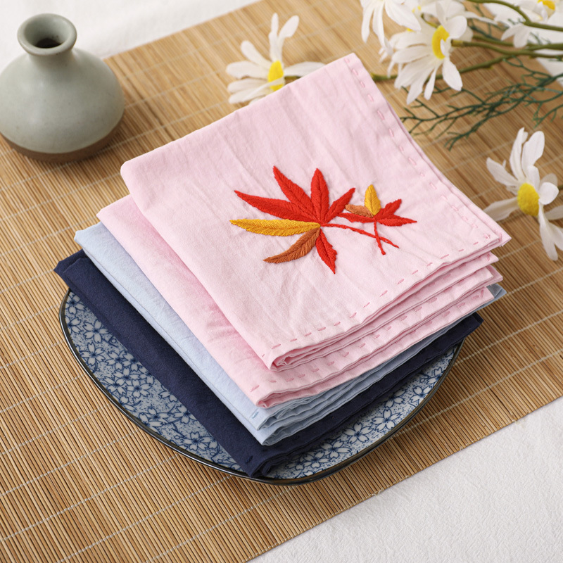 DIY bordado hecho a mano paquete de material pañuelo serie hoja de arce ginkgo flor costura traje transfronterizo chino e inglés