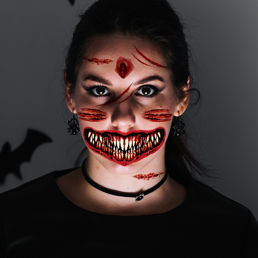 Tatuajes Temporales de Cicatrices de Halloween de Papel de Transferencia de Agua, Luminoso, Impermeable