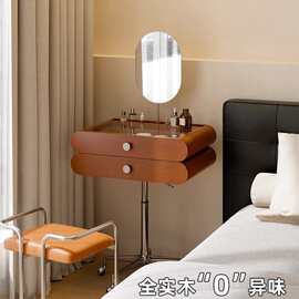 理想家中古实木可移动升降梳妆台小户型60cm复古化妆桌带镜面一体