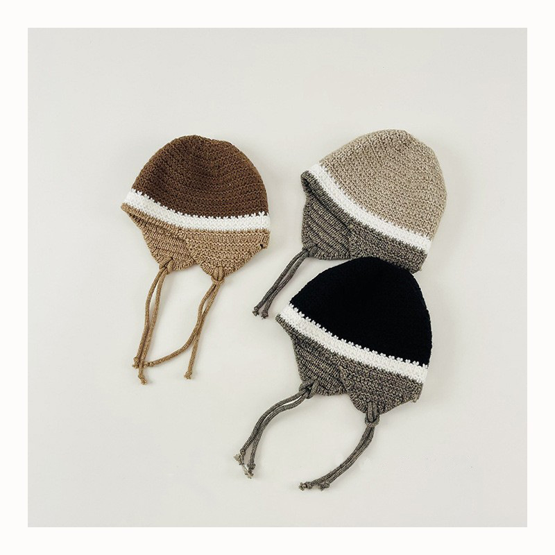 Coreana inns niños sombrero de punto otoño invierno retro color color para niños sombrero de protección de orejas cóncavo sombrero de abrigo frío