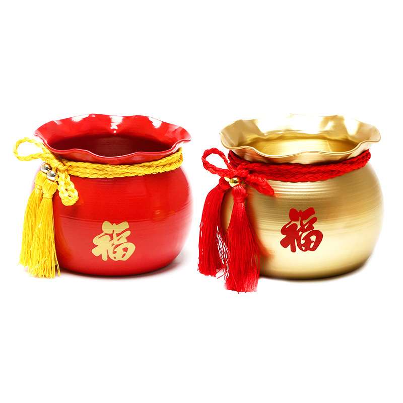 2025 bolsa de dinero de metal, cubo de bendición, cornucopia, maceta de arreglos florales de Nochevieja, material decorativo