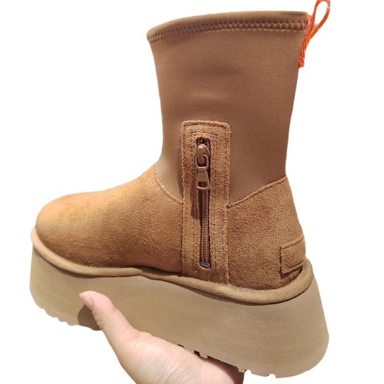 Vintermocka port stil overbearing bomullsstövlar Vintage blixtlås plattform elevation skor kvinnor plus sammet mid-tube snöstövlar_voghion.com