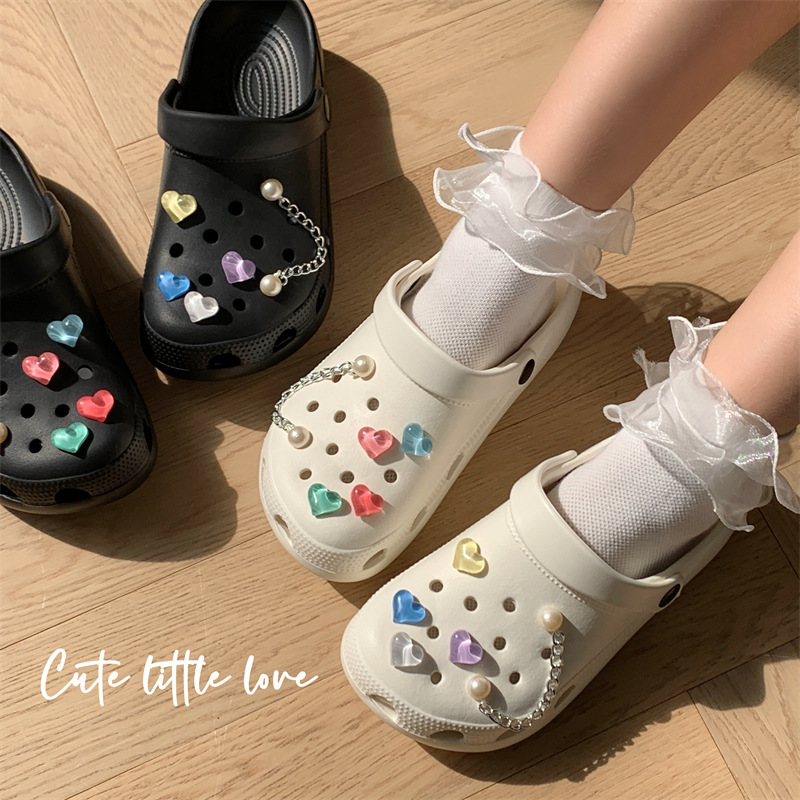 In stock 2024 new hole shoes women's crystal accessories flat closed toe student cute soft bottom outer wear closed toe sandals