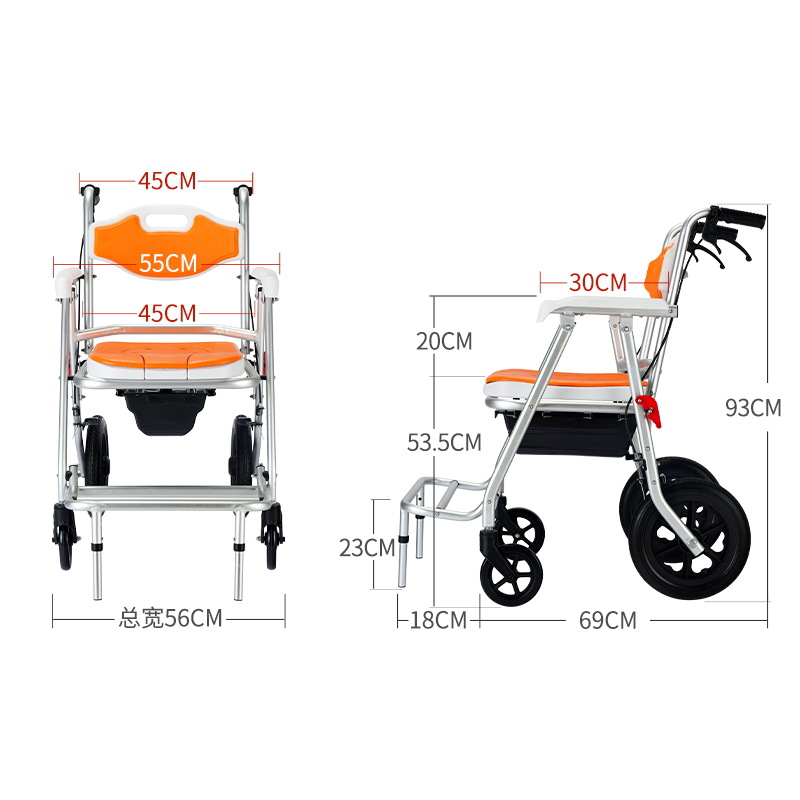 Silla de inodoro para ancianos con ruedas inodoro para discapacitados inodoro móvil orinal cuidado en el hogar Baño plegable pequeña silla de ruedas