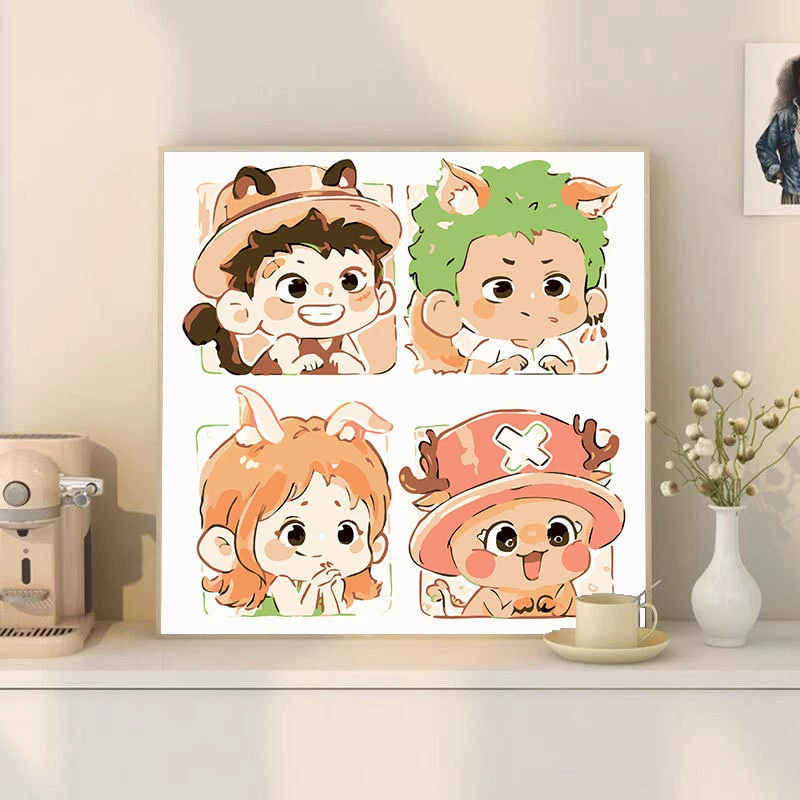 One Piece цифровая масляная живопись DIY раскраска, ручная роспись, Луффи Зоро, аниме-постер, ручная работа