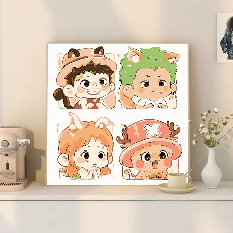 One Piece цифровая масляная живопись DIY раскраска, ручная роспись, Луффи Зоро, аниме-постер, ручная работа