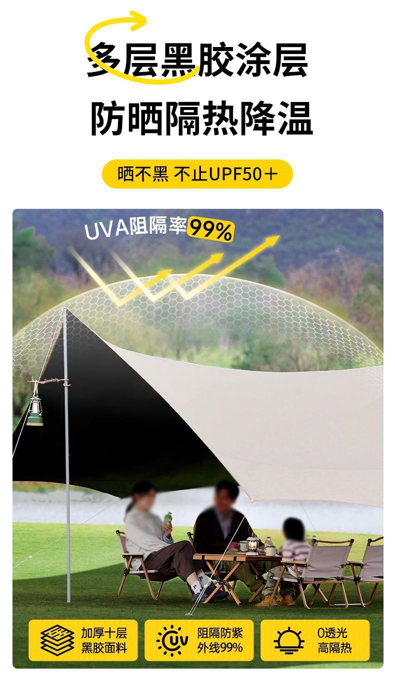 Jungle Squad Outdoor Thickened Black Vinyl Canopy for Sun and Rain Protection, Camping Tent with Thickened Black Vinyl Sunshade