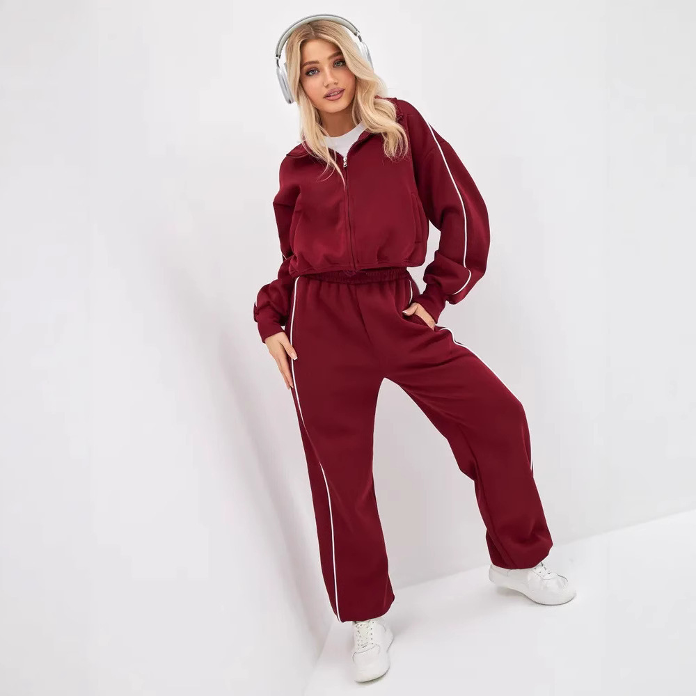 Women's Spring Autumn Sports Leisure Suit Loose Striped Sweatshirt Cardigan Trousers Fashion Pant Set Polyester Full Length_ecoleips.com