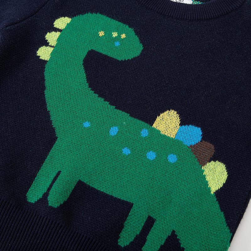 Personalizado be top ropa para niños otoño e invierno versión coreana del nuevo suéter de dinosaurio cálido del bebé para niños de punto de cuello redondo
