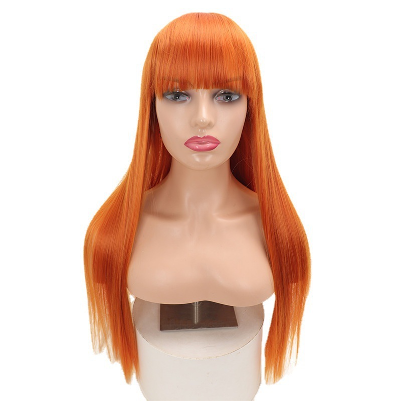 外国貿易ウィッグロングストレートヘアヨーロッパとアメリカの売れ筋人工毛ウィッグセットピンク前髪付きマルチカラーオプション在庫卸売|undefined