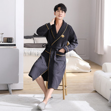 睡衣男士睡袍春秋加厚纯棉长袖空气棉秋冬男款大码夹层夹棉家居服